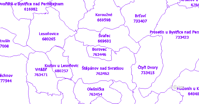 Katastrální mapa Borovec - přehledová mapa katastrálního území