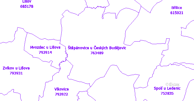 Katastrální mapa Štěpánovice u Českých Budějovic - přehledová mapa katastrálního území