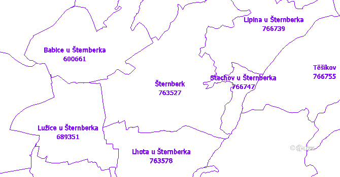 Katastrální mapa Šternberk - přehledová mapa katastrálního území