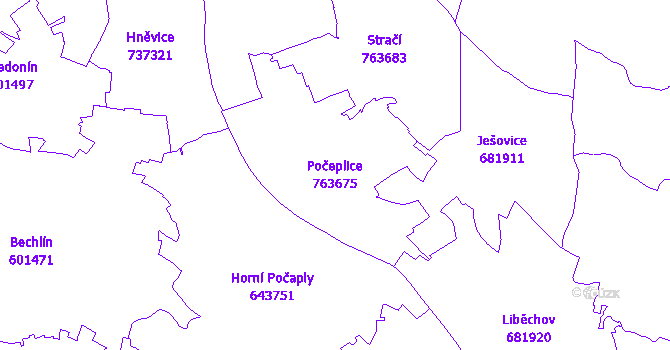 Katastrální mapa Počeplice - přehledová mapa katastrálního území