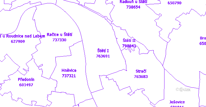Katastrální mapa Štětí I - přehledová mapa katastrálního území