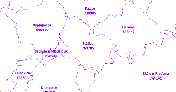 Katastrální mapa Štětice - přehledová mapa katastrálního území
