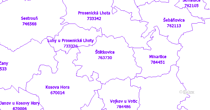 Katastrální mapa Štětkovice - přehledová mapa katastrálního území