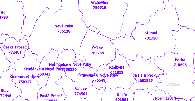 Katastrální mapa Štikov - přehledová mapa katastrálního území