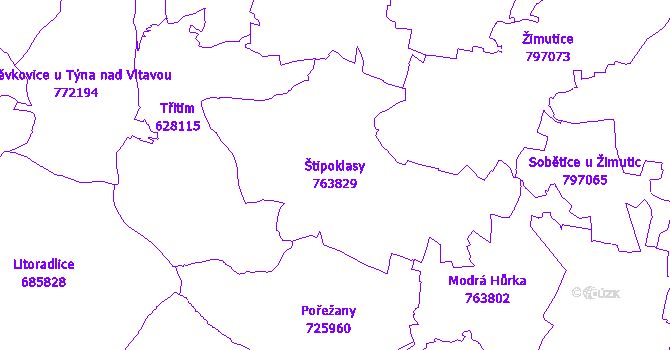 Katastrální mapa Štipoklasy - přehledová mapa katastrálního území