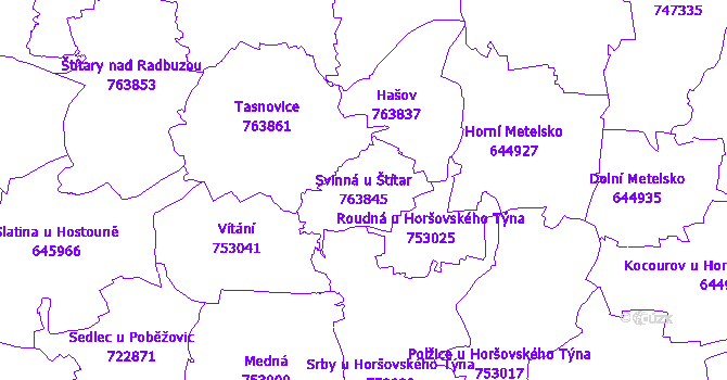 Katastrální mapa Svinná u Štítar - přehledová mapa katastrálního území