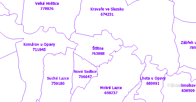 Katastrální mapa Štítina - přehledová mapa katastrálního území