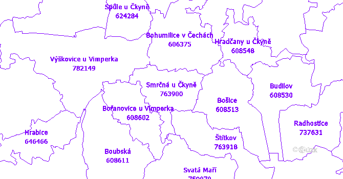 Katastrální mapa Smrčná u Čkyně - přehledová mapa katastrálního území