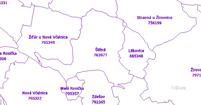 Katastrální mapa Štítné - přehledová mapa katastrálního území