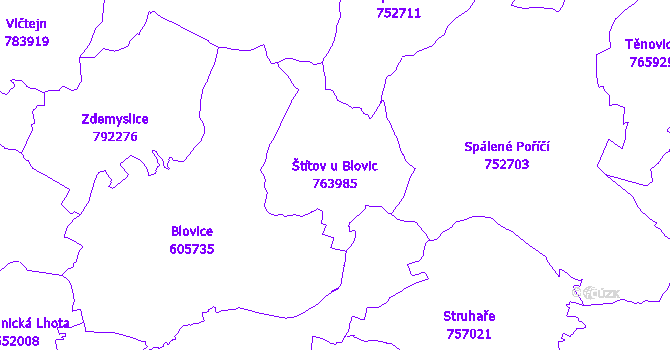 Katastrální mapa Štítov u Blovic - přehledová mapa katastrálního území