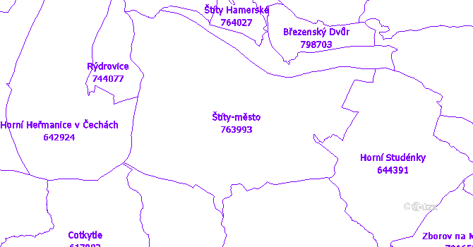 Katastrální mapa Štíty-město - přehledová mapa katastrálního území