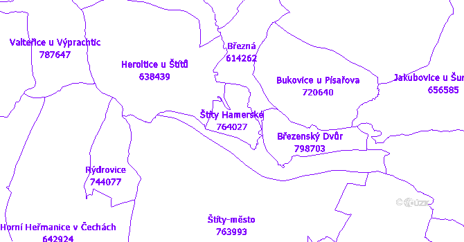 Katastrální mapa Štíty Hamerské - přehledová mapa katastrálního území