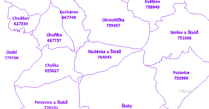 Katastrální mapa Studénka u Štoků - přehledová mapa katastrálního území