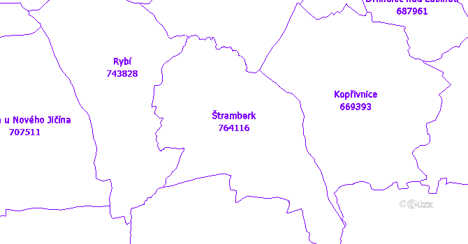 Katastrální mapa Štramberk - přehledová mapa katastrálního území