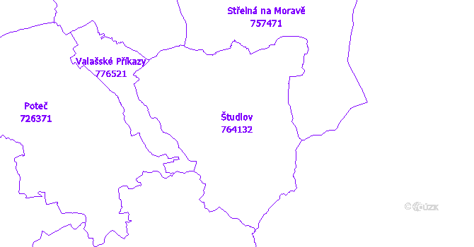 Katastrální mapa Študlov - přehledová mapa katastrálního území