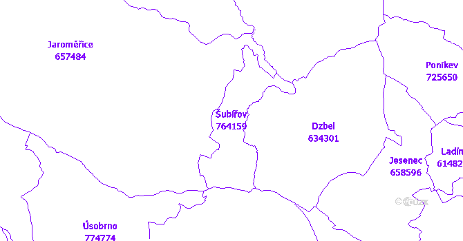 Katastrální mapa Šubířov - přehledová mapa katastrálního území