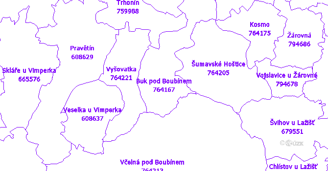 Katastrální mapa Buk pod Boubínem - přehledová mapa katastrálního území