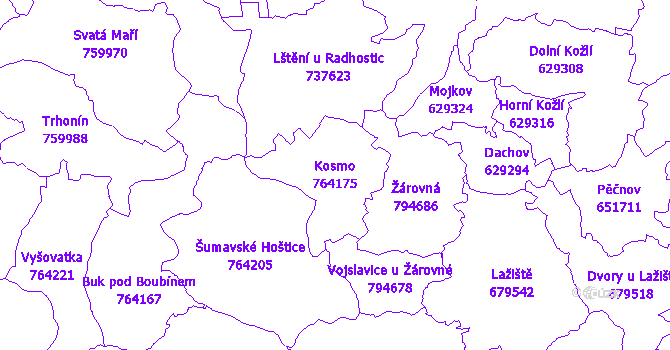 Katastrální mapa Kosmo - přehledová mapa katastrálního území
