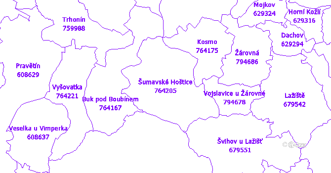 Katastrální mapa Šumavské Hoštice - přehledová mapa katastrálního území