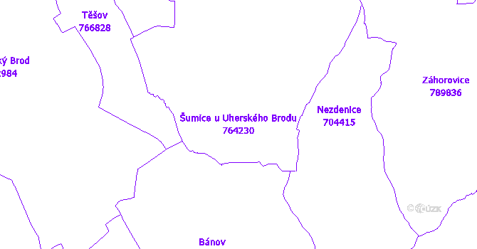 Katastrální mapa Šumice u Uherského Brodu - přehledová mapa katastrálního území