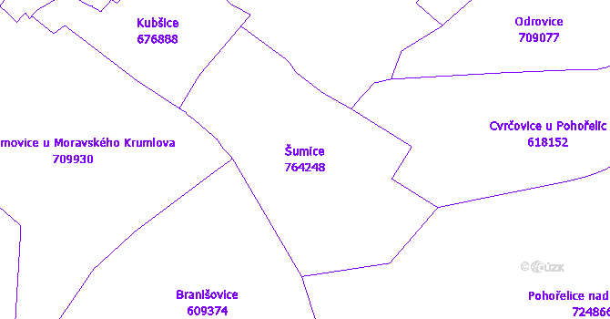Katastrální mapa Šumice - přehledová mapa katastrálního území