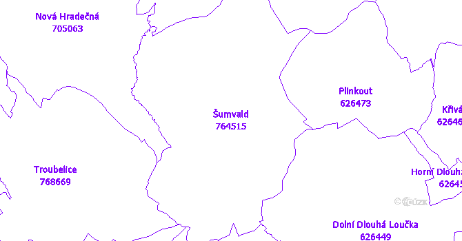 Katastrální mapa Šumvald - přehledová mapa katastrálního území