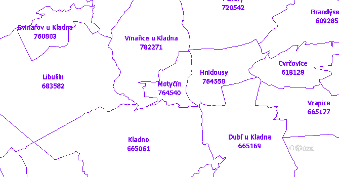 Katastrální mapa Motyčín - přehledová mapa katastrálního území