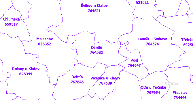 Katastrální mapa Kokšín - přehledová mapa katastrálního území