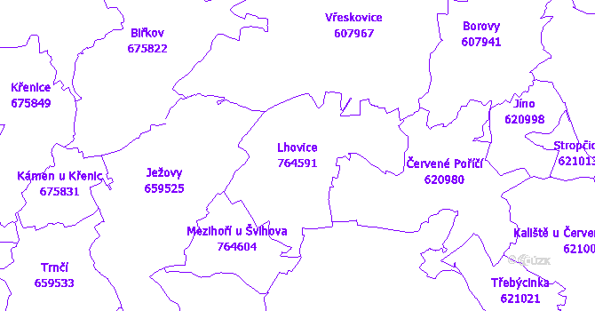 Katastrální mapa Lhovice - přehledová mapa katastrálního území
