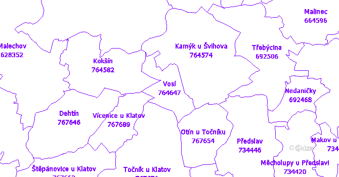 Katastrální mapa Vosí - přehledová mapa katastrálního území