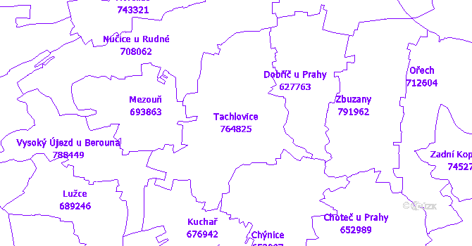 Katastrální mapa Tachlovice - přehledová mapa katastrálního území