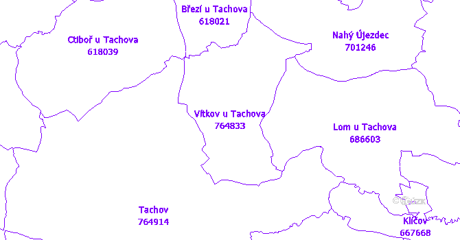 Katastrální mapa Vítkov u Tachova - přehledová mapa katastrálního území