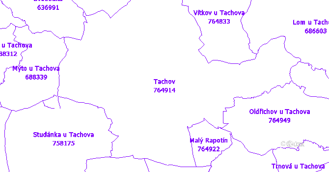 Katastrální mapa Tachov - přehledová mapa katastrálního území