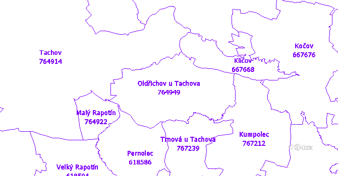 Katastrální mapa Oldřichov u Tachova - přehledová mapa katastrálního území
