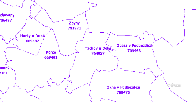 Katastrální mapa Tachov u Doks - přehledová mapa katastrálního území