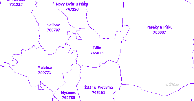 Katastrální mapa Tálín - přehledová mapa katastrálního území