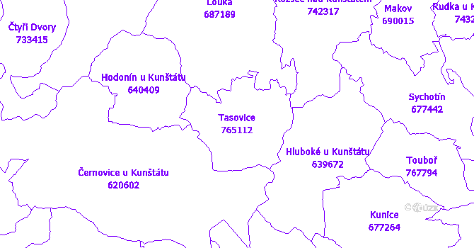 Katastrální mapa Tasovice - přehledová mapa katastrálního území