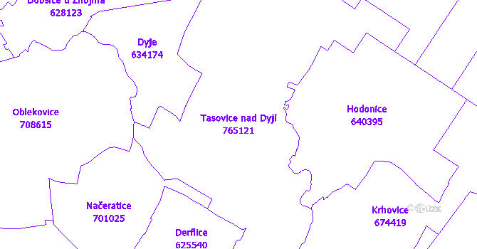Katastrální mapa Tasovice nad Dyjí - přehledová mapa katastrálního území
