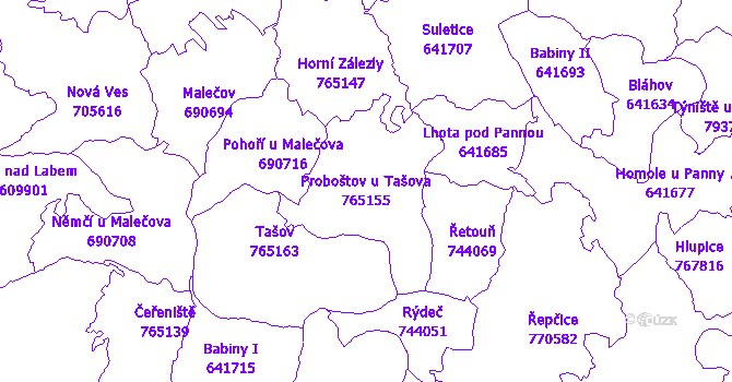 Katastrální mapa Proboštov u Tašova - přehledová mapa katastrálního území