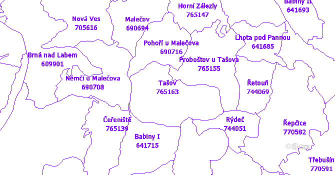 Katastrální mapa Tašov - přehledová mapa katastrálního území