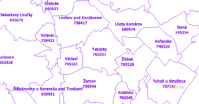 Katastrální mapa Tatobity - přehledová mapa katastrálního území