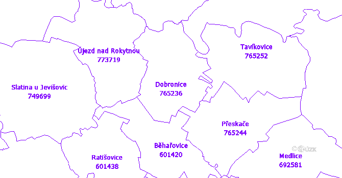 Katastrální mapa Dobronice - přehledová mapa katastrálního území