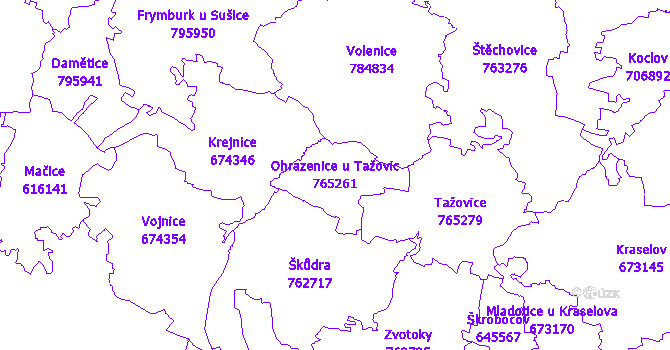 Katastrální mapa Ohrazenice u Tažovic - přehledová mapa katastrálního území