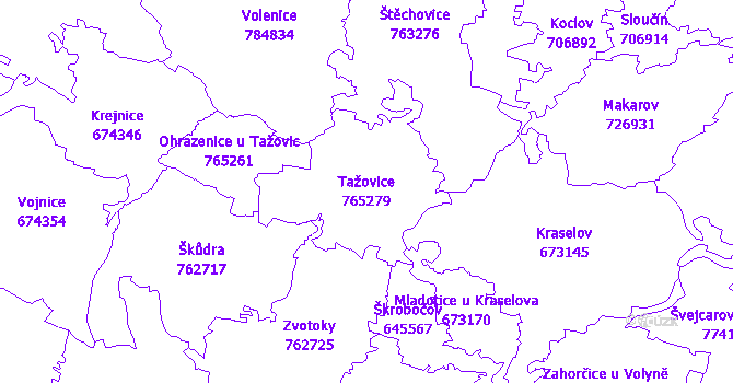 Katastrální mapa Tažovice - přehledová mapa katastrálního území