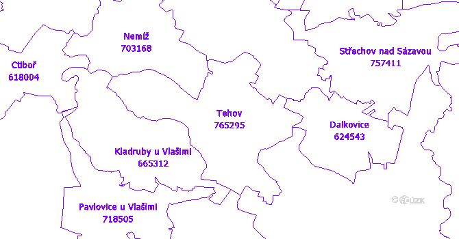 Katastrální mapa Tehov - přehledová mapa katastrálního území