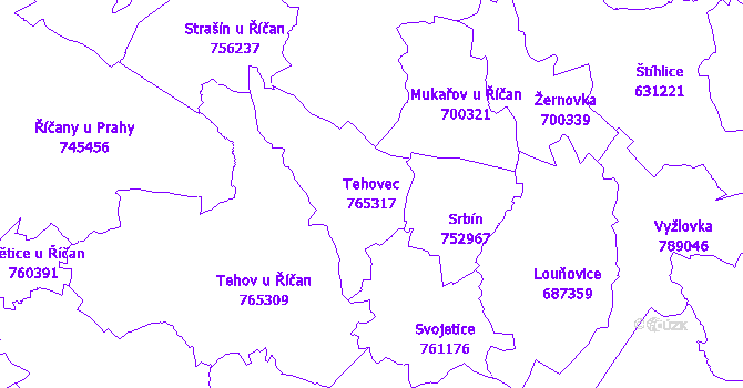 Katastrální mapa Tehovec - přehledová mapa katastrálního území