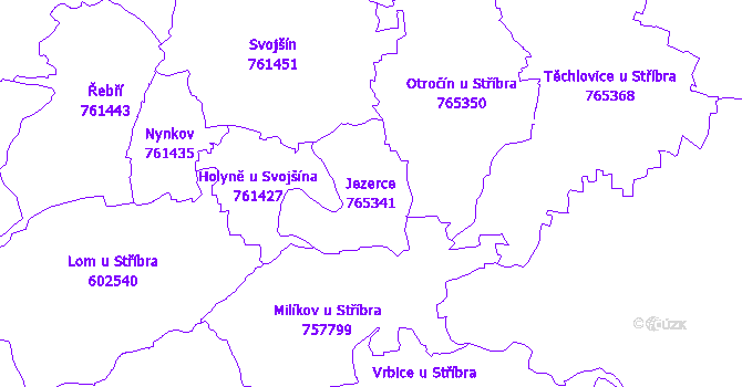 Katastrální mapa Jezerce - přehledová mapa katastrálního území