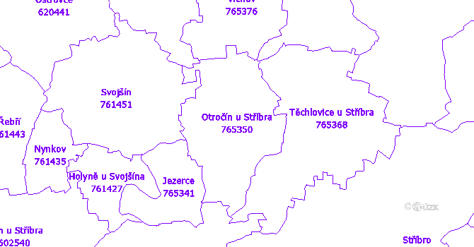 Katastrální mapa Otročín u Stříbra - přehledová mapa katastrálního území