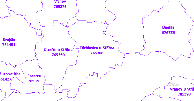 Katastrální mapa Těchlovice u Stříbra - přehledová mapa katastrálního území