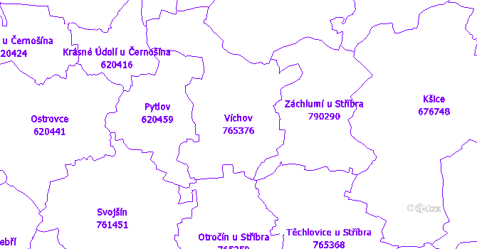 Katastrální mapa Víchov - přehledová mapa katastrálního území